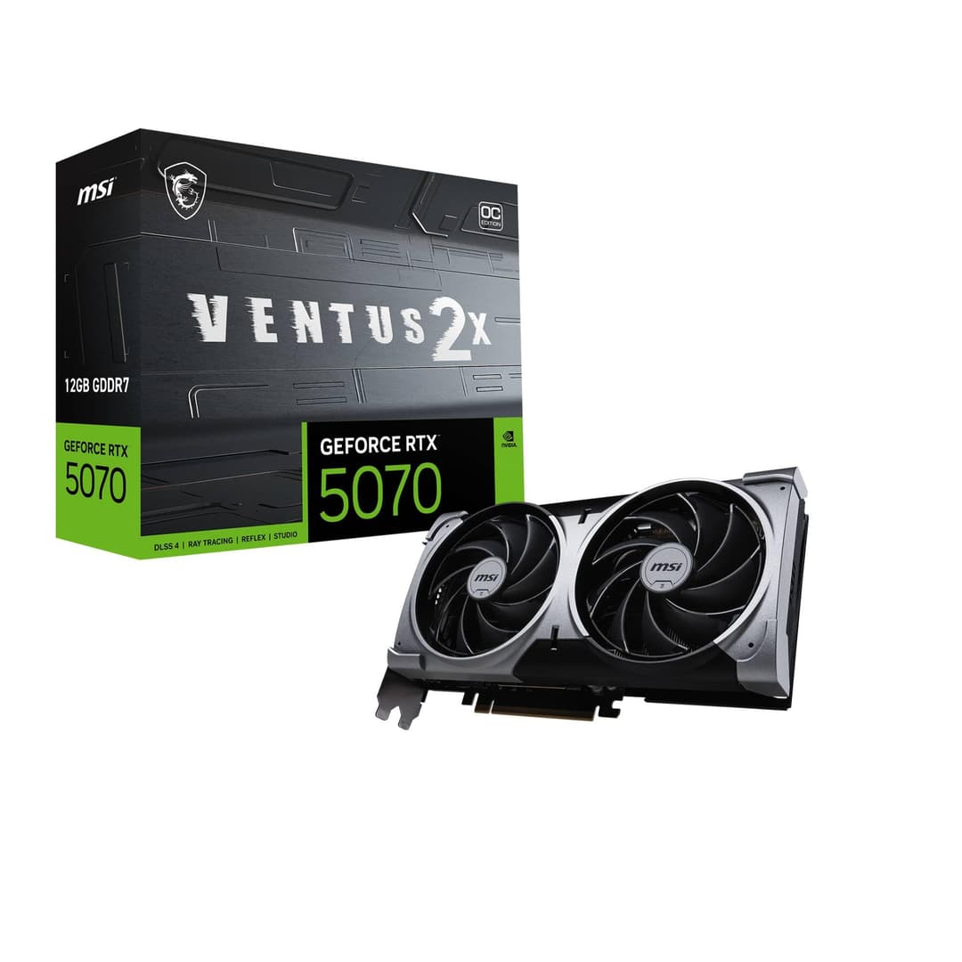 MSI NVIDIA GeForce RTX 5070 12G Ventus 2X OC Carte Graphique Gaming GDDR7 192 Bits, Fréquence Boost jusqu'à 2557 MHz, PCIe Gen 5, DLSS 4, DP 2.1 x 3, HDMI 2.1 x 1, SFF Ready