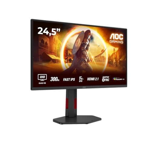 AOC Gaming Q25G4SR - Moniteur Quad HD 255 Pouces, 300 Hz, 1 ms, FreeSync. Prem., G-Sync comp., HDR400 (2560x1440, 2X HDMI 2.1, DisplayPort 1.4) Noir-Rouge