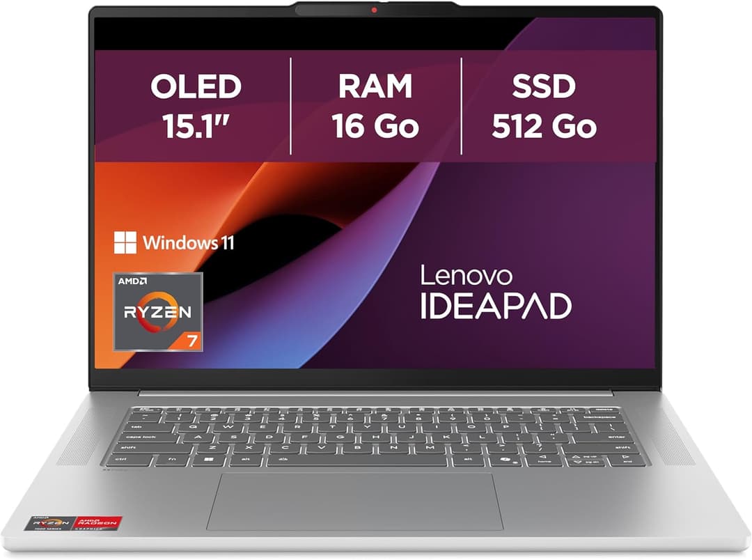 Lenovo IdeaPad Slim 5 15ARP10 - Ordinateur Portable 15.1'' OLED WQXGA (AMD Ryzen 7 7735HS, RAM 16Go, SSD 512Go, Graphique AMD Radeon 680M, Windows 11 Home) Clavier AZERTY Français - Gris