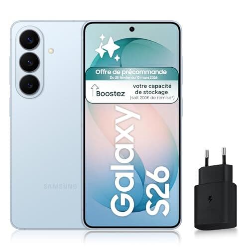 Samsung Galaxy S26, Smartphone Android 5G avec Galaxy AI, 512 Go, Chargeur Secteur Rapide 25W Inclus, Smartphone déverrouillé, Bleu, Version FR